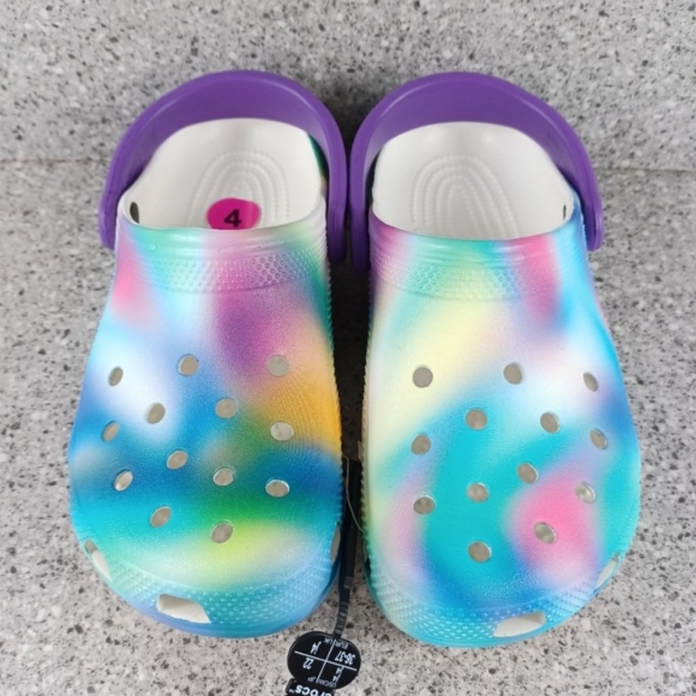 CROCS Tie Dye Rainbow Sandal Clog Slides Shoes Kids 12 - Picture 2 of 6